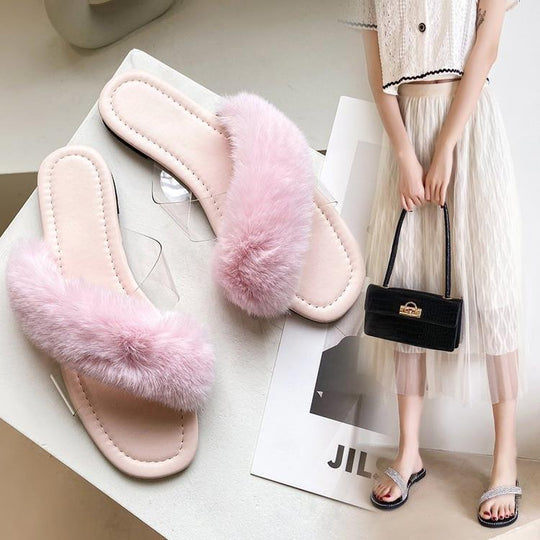 Damen Flausche Slides mit breitem Riemen EB