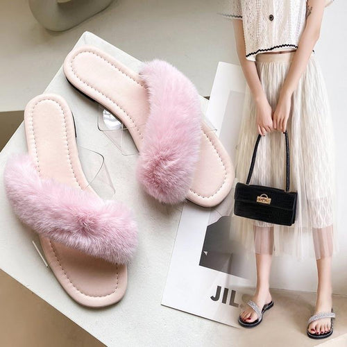 Damen Flausche Slides mit breitem Riemen EB