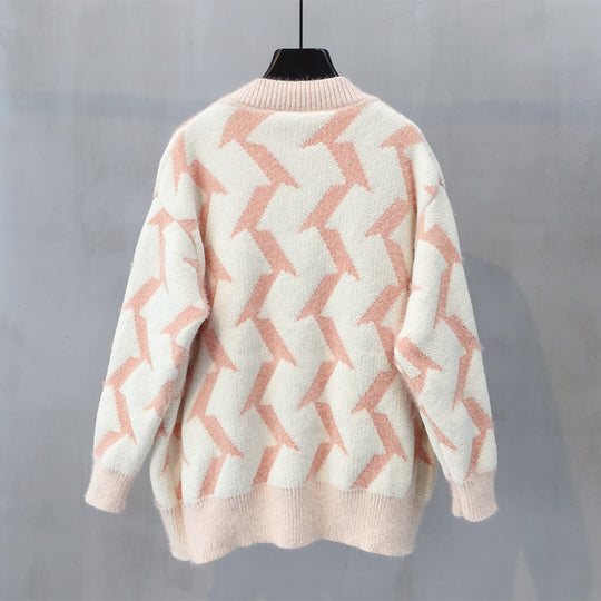 Damen Grobstrick Cardigan mit modernem Zickzackmuster und Knopfdetails EB