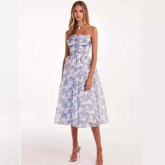 Damen Midi-Kleid mit elegantem Chiffon und floralen Applikationen EB