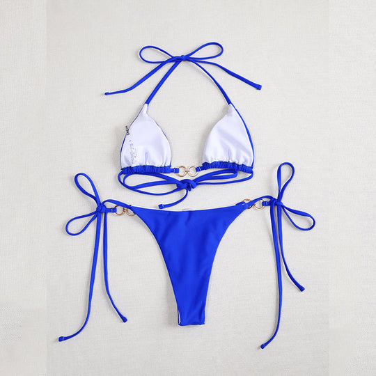 Damen Triangel-Bikini mit verspieltem Knoten und elegantem Goldakzent EB