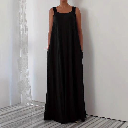 Damen luftiges Maxikleid mit verstellbaren Trägern und Taschen EB