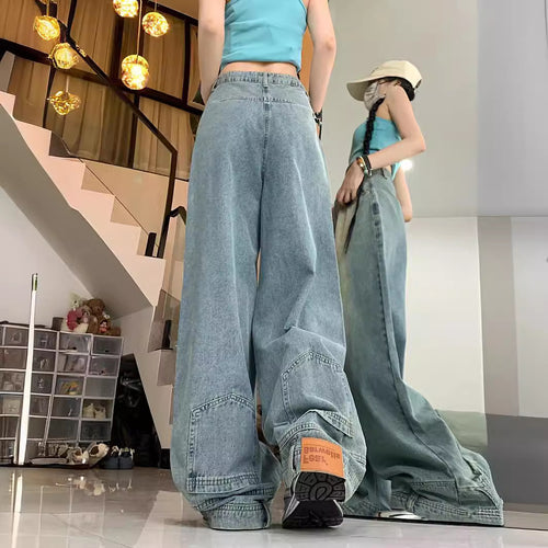 Damen Oversized Denim-Hose mit weitem Bein und modischem Schnitt EB