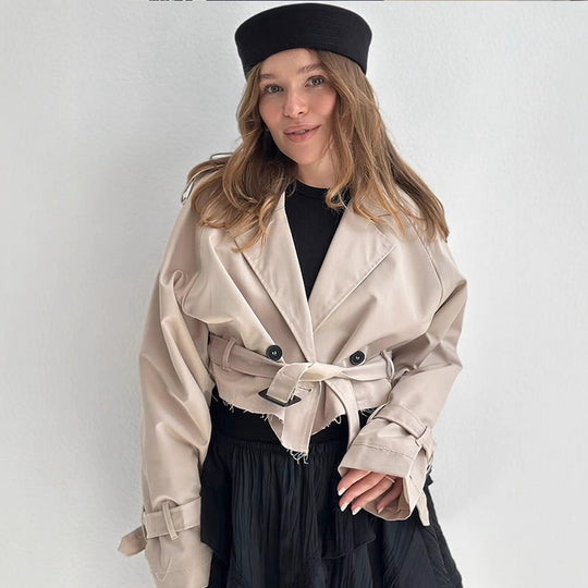 Damen modische Trenchjacke mit Gürtel und oversized Schnitt EB