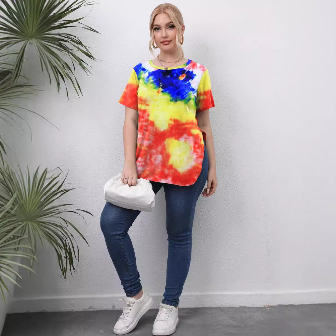 Damen lässiges T-Shirt mit modernem Batikdesign EB