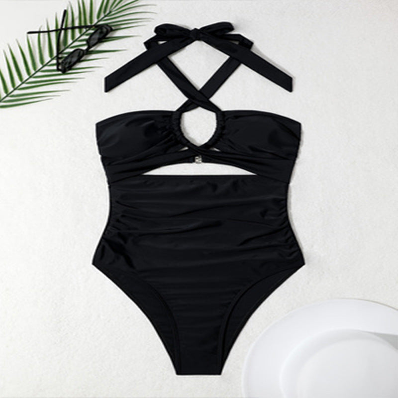 Damen Einteiler Badeanzug mit modischem Cut-Out und raffiniertem Kreuzträgerdesign EB