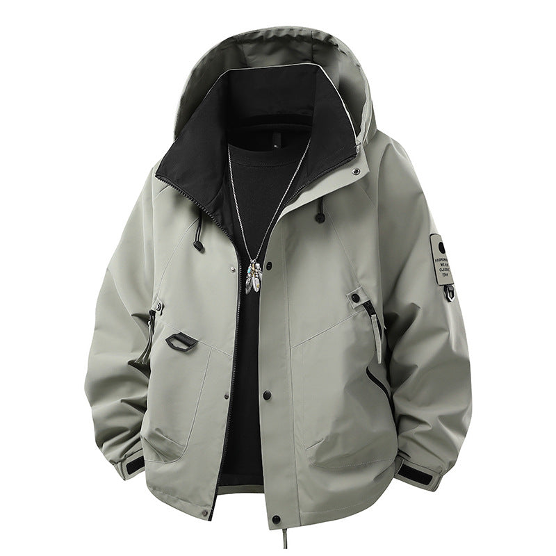 Herren wind- und wasserdichte Softshell-Outdoorjacke mit verstaubarer Kapuze, Utility-Taschen und verstellbaren Bündchen EB