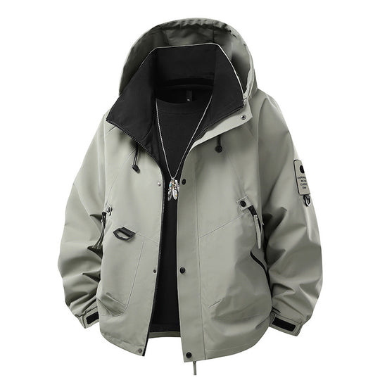 Herren wind- und wasserdichte Softshell-Outdoorjacke mit verstaubarer Kapuze, Utility-Taschen und verstellbaren Bündchen EB