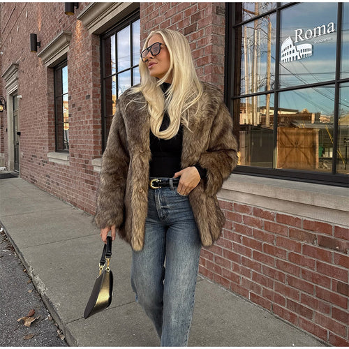 Damen kuschelige Kunstfelljacke EB