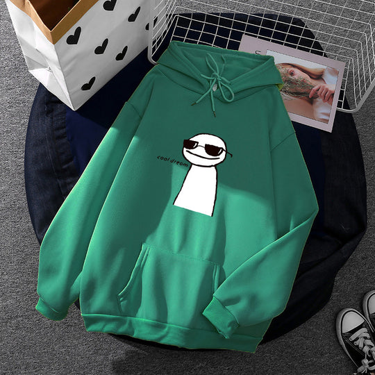Damen nan Kapuzenpullover mit minimalistischer Grafik, lockerer Oversize-Passform und Kängurutasche EB