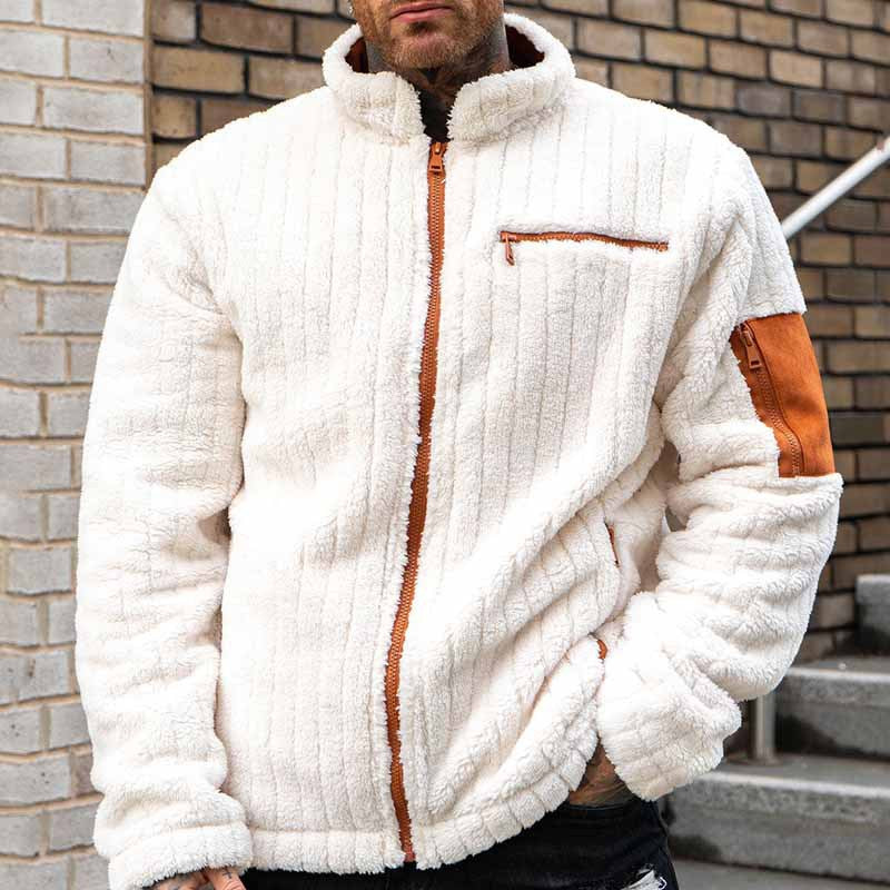 EB | Fleecejacke entspannte Passform Rippstruktur voller Reißverschluss Taschen
