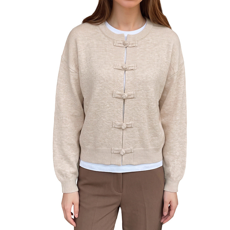 Damen Feinstrick-Cardigan mit dekorativem Knotenverschluss und legerer Raglan-Silhouette EB