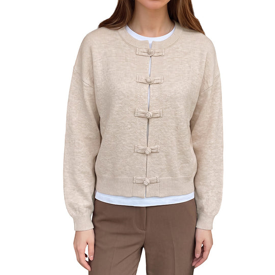 Damen Feinstrick-Cardigan mit dekorativem Knotenverschluss und legerer Raglan-Silhouette EB