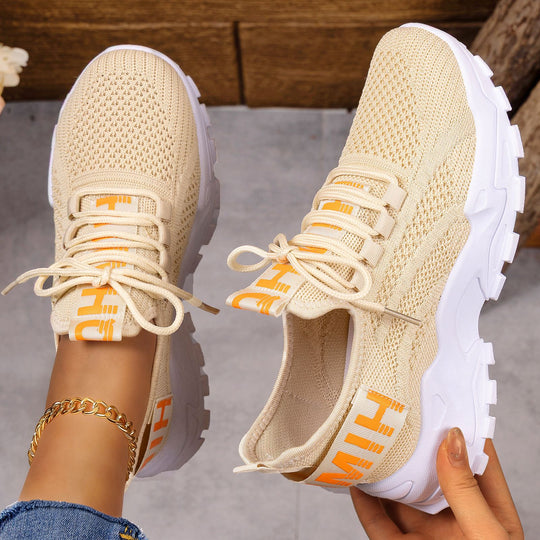 Damen Sportliche Strick Sneakers mit atmungsaktivem Obermaterial und rutschfester Laufsohle EB