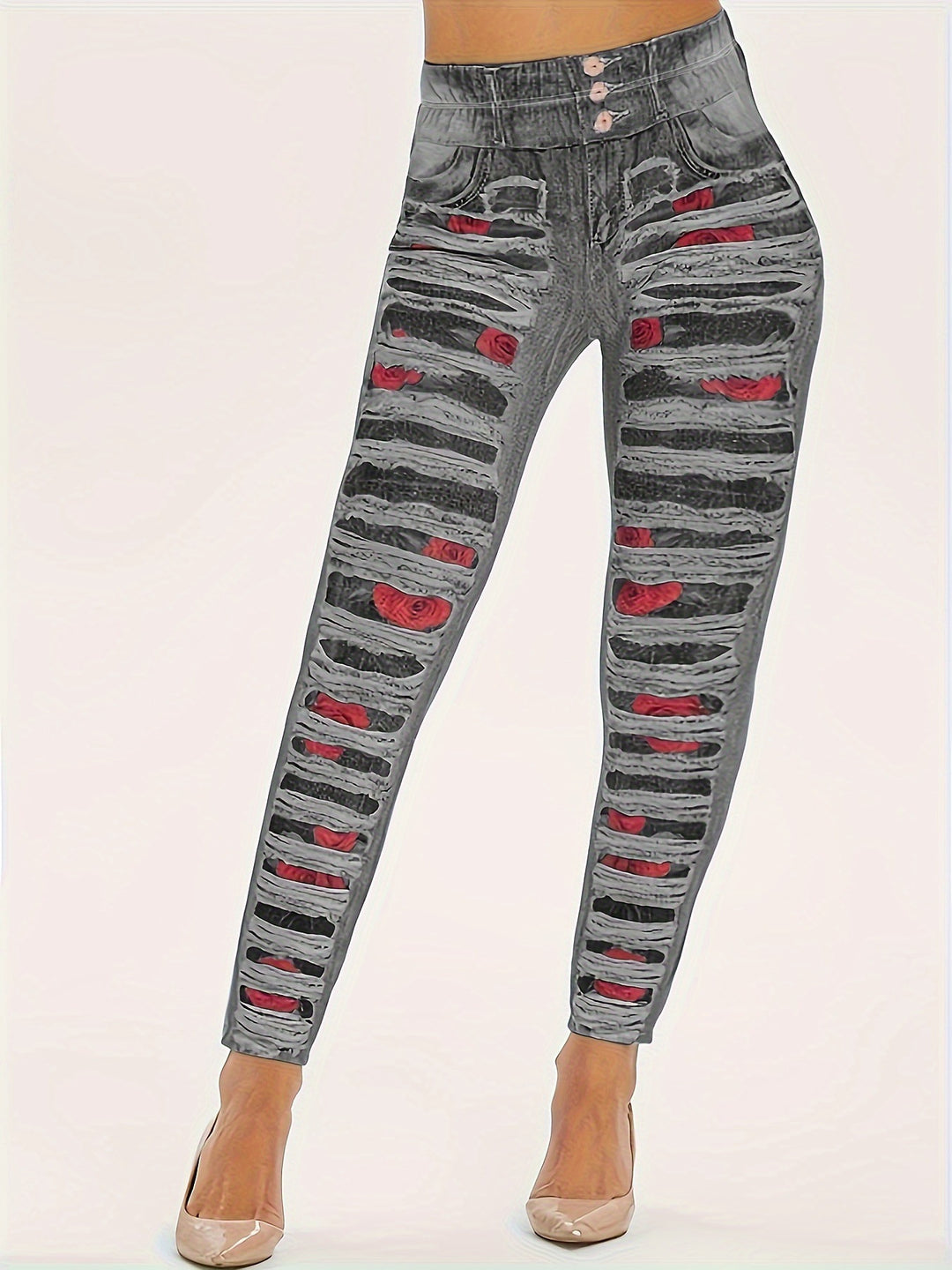 Damen Leggings mit coolen Destroyed-Details und hohem Bund EB
