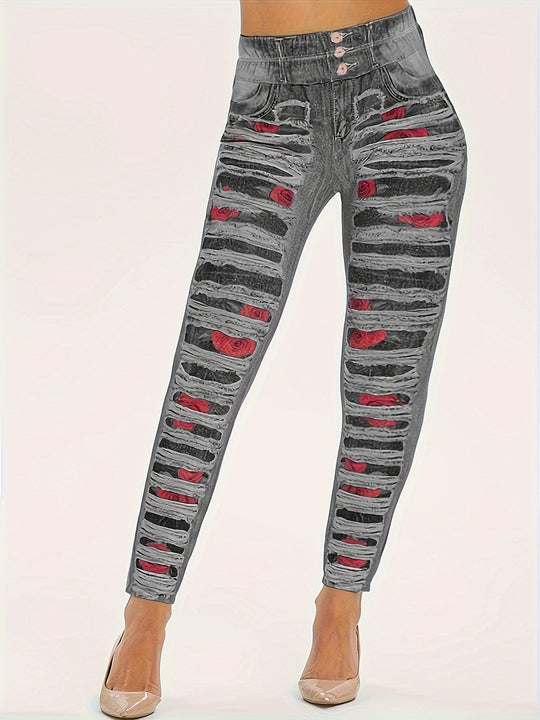 Damen Leggings mit coolen Destroyed-Details und hohem Bund EB