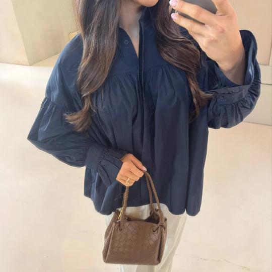 Damen Oversized Bluse mit Rüschendesign EB