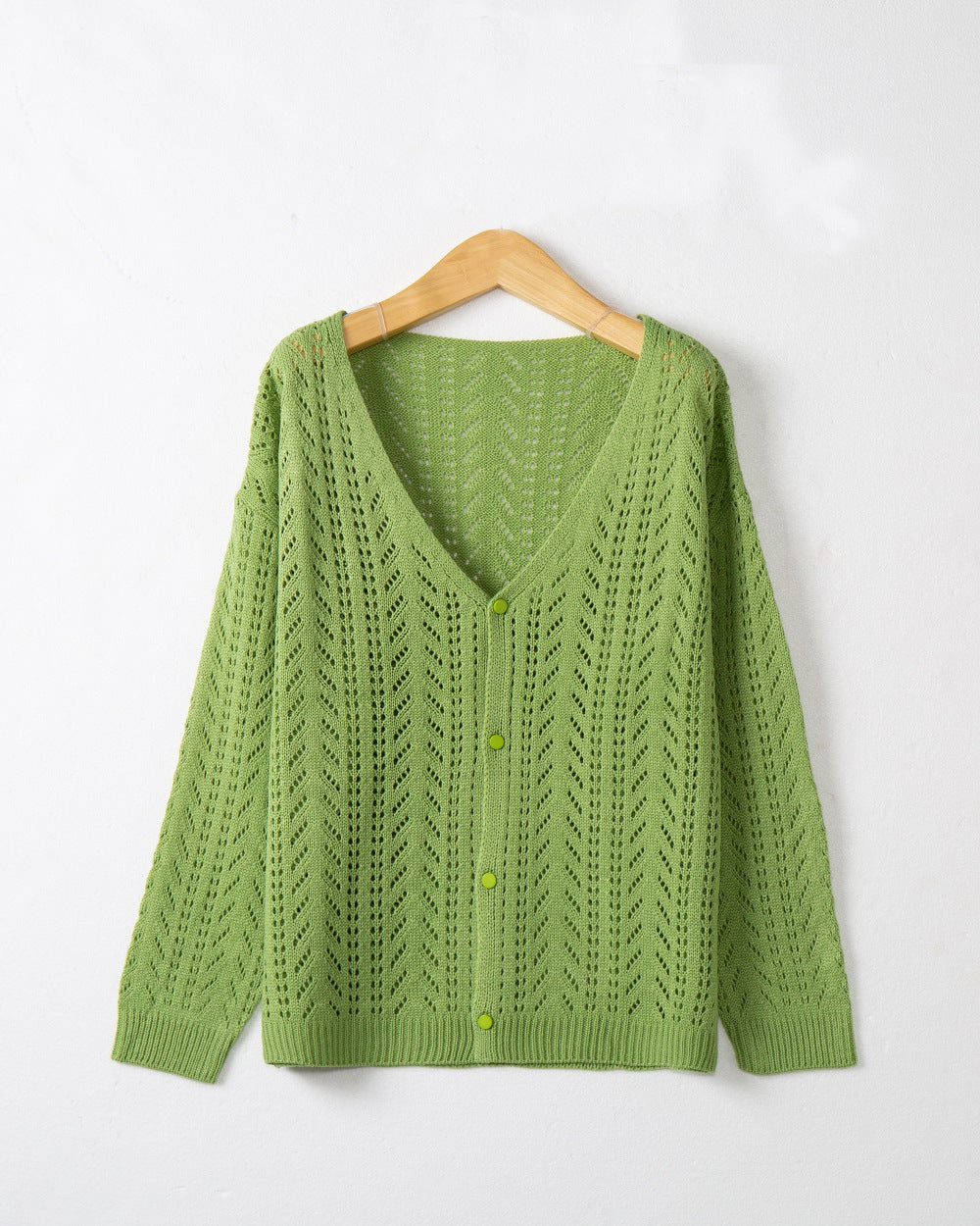 Damen Strickcardigan mit luftiger Lochmusterung und V-Ausschnitt EB