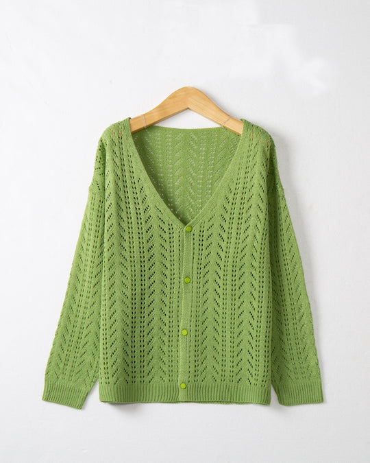 Damen Strickcardigan mit luftiger Lochmusterung und V-Ausschnitt EB