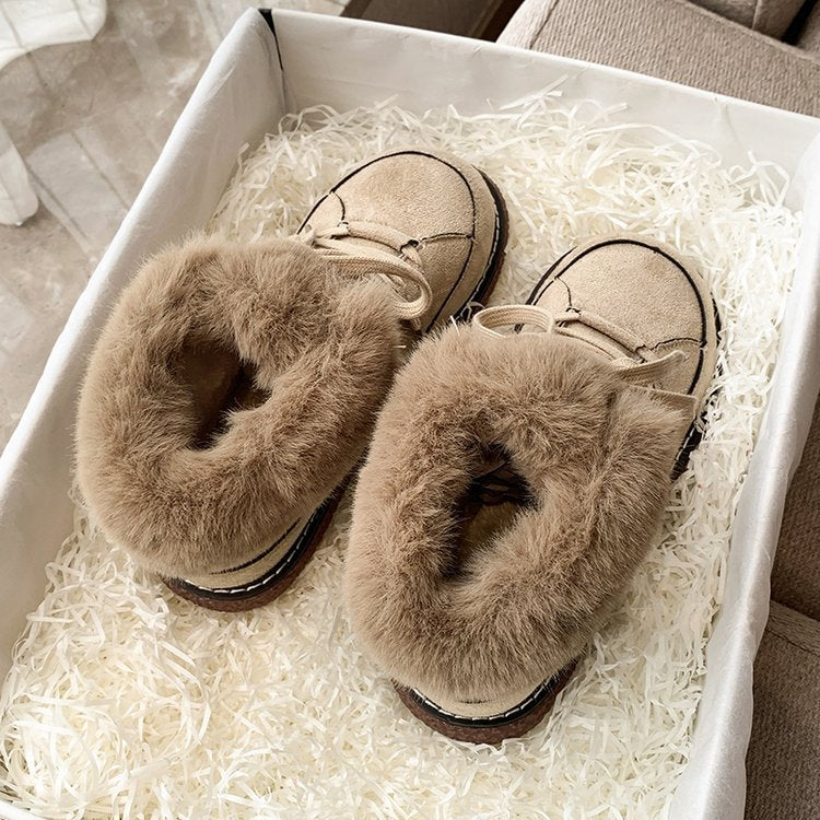 Damen  gefütterte Schnür-Boots mit Kunstfellkragen und rutschfester Plateau-Sohle EB