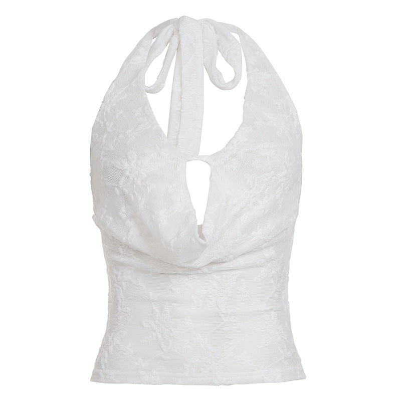 Damen Haltertop mit elegantem Blumenmuster und verspieltem Rücken EB