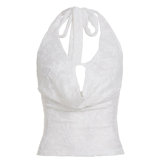 Damen Haltertop mit elegantem Blumenmuster und verspieltem Rücken EB