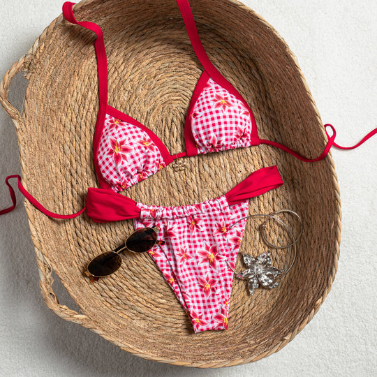 Damen Triangel-Bikini mit floralem Design und Rüsche EB