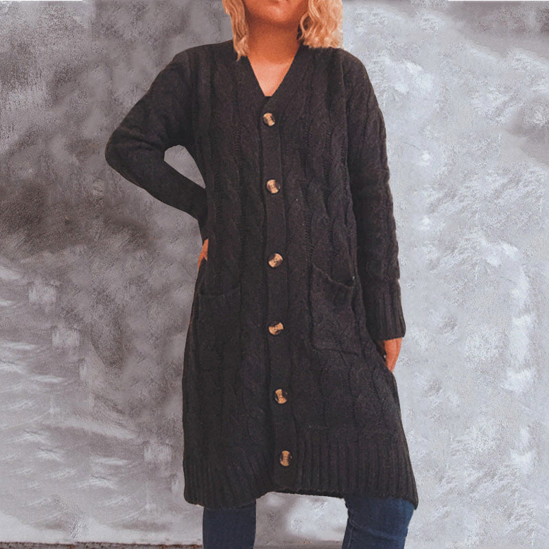 Damen Grobstrickjacke mit Knopfdetails und praktischen Taschen EB