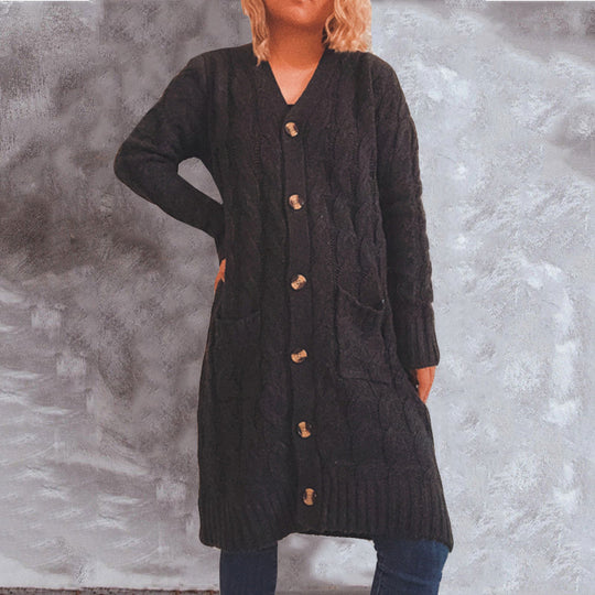 Damen Grobstrickjacke mit Knopfdetails und praktischen Taschen EB