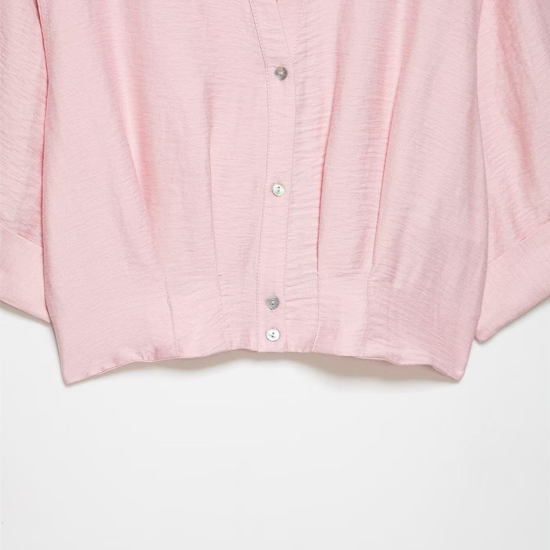 Damen kurzärmlige Bluse mit lässigem Schnitt und stylischem Kragen EB
