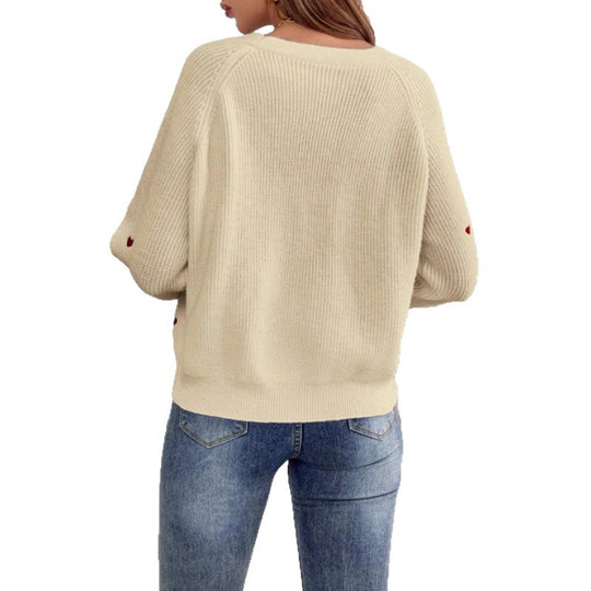 Damen Strickjacke mit Herzmotiven und Knopfverschluss EB
