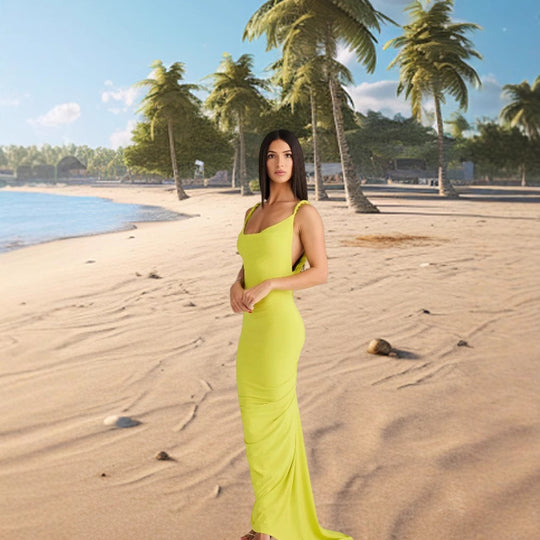 Damen Elegantes figurumspielendes Maxikleid mit Spaghettiträgern und raffinierten Details EB