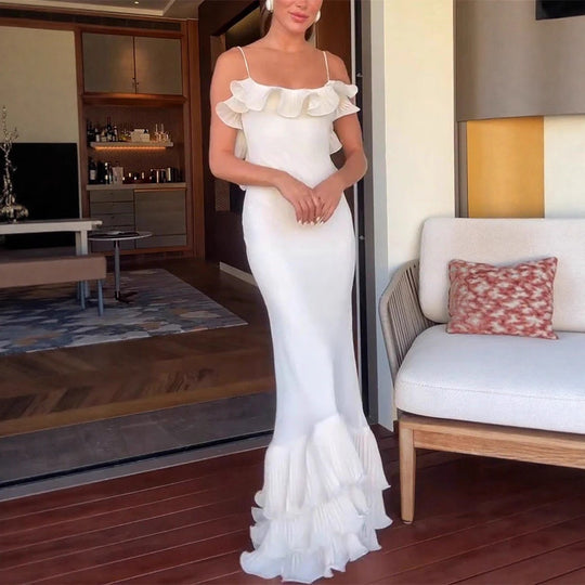 Damen Elegantes Abendkleid mit Rüschendetails und fließendem Schnitt EB