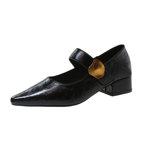 Damen elegante Mary Jane Pumps mit goldener Schnalle EB