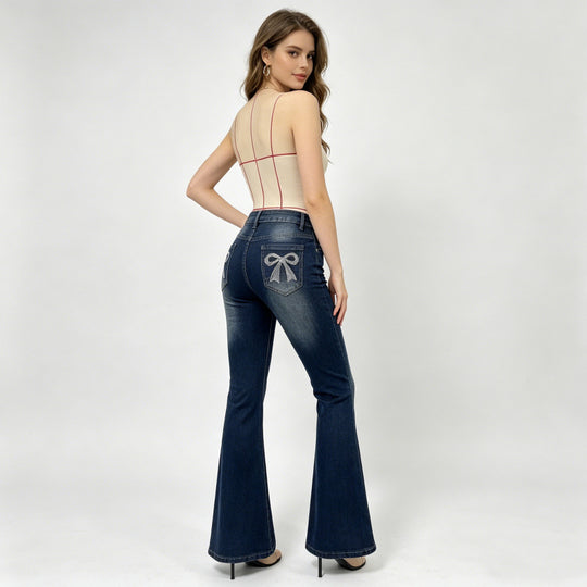 Damen Bootcut Jeans mit dekorativen Stickereien EB