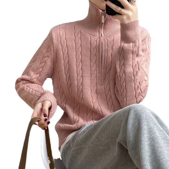 Damen Kuscheliger Strickpullover mit Stehkragen und Zopfdesign EB
