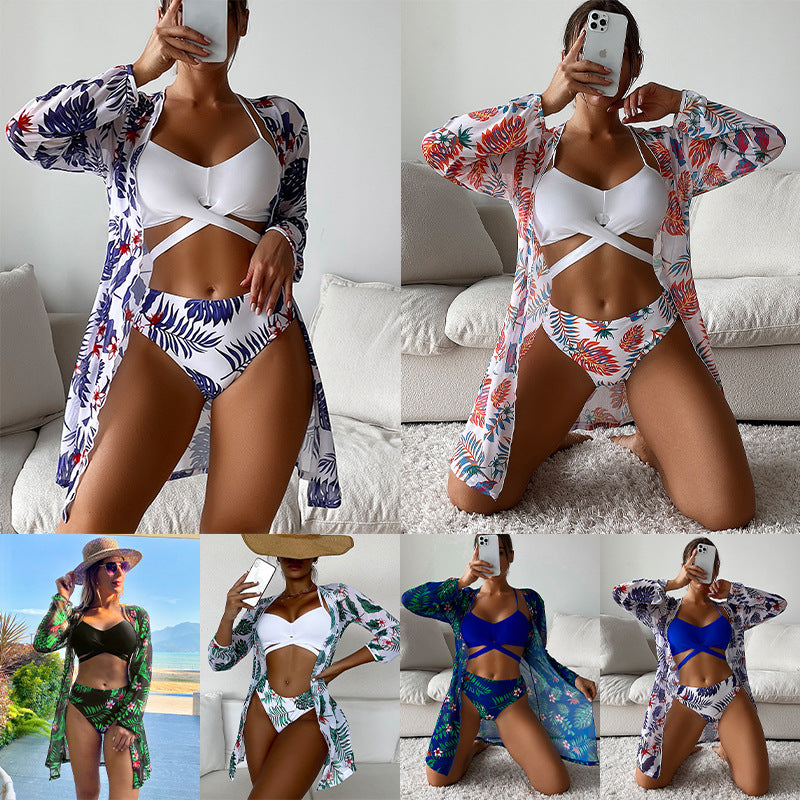 Damen Badeanzug mit floralem Kimono EB