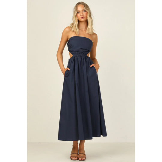 Damen Strapless Maxikleid mit seitlichem Cut-Out und praktischem Taschen-Design EB