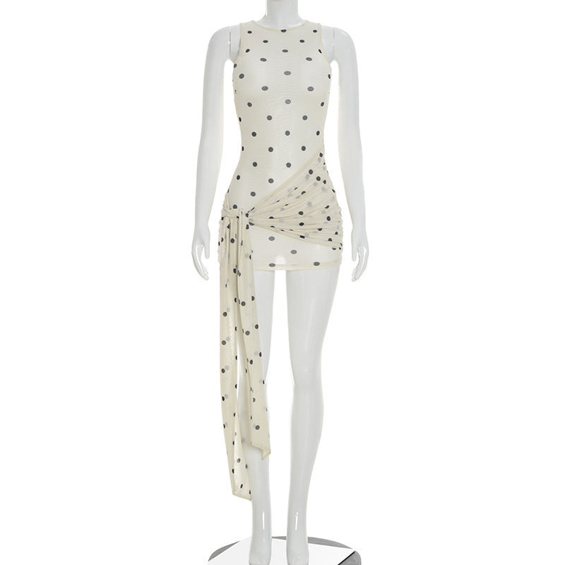 Damen Figurschmeichelndes Minikleid mit asymmetrischem Schnitt und Punkten EB