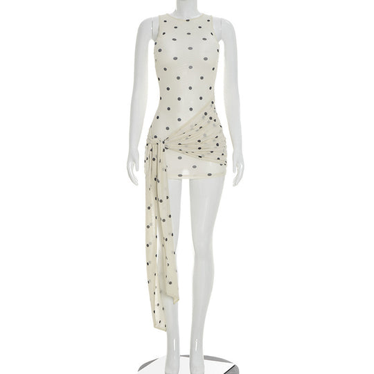 Damen Figurschmeichelndes Minikleid mit asymmetrischem Schnitt und Punkten EB