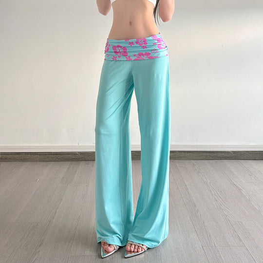 Damen nan weite Yoga-Palazzohose mit Umschlagbund und hoher Taille EB