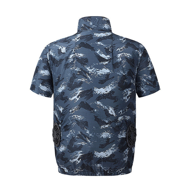 Herren nan leichte kurzärmelige Freizeitjacke mit Stehkragen, Reißverschluss und Brusttaschen EB