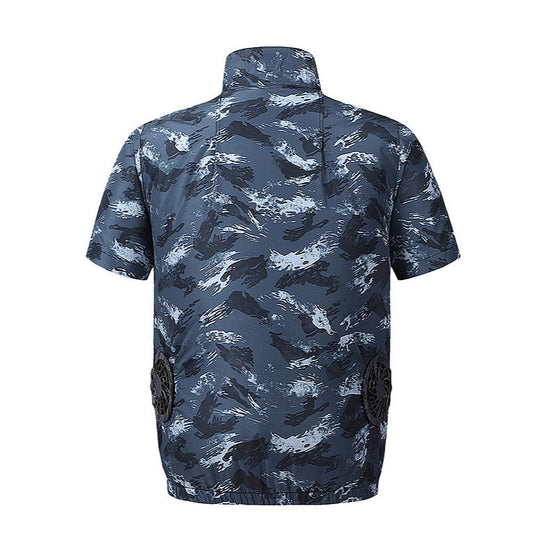 Herren nan leichte kurzärmelige Freizeitjacke mit Stehkragen, Reißverschluss und Brusttaschen EB
