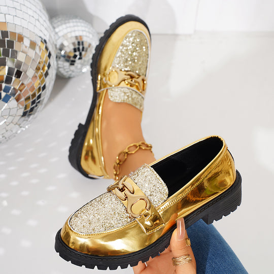 Damen Modische Loafer mit Glitzerdetail und metallischem Akzent EB