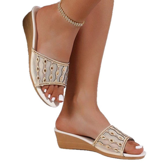 Damen modische Keilsandalen mit verziertem Riemen EB