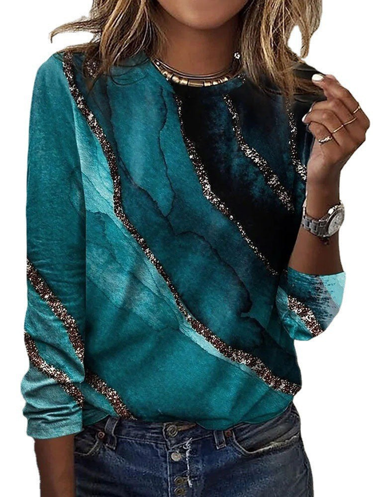 Damen Langärmeliges Oversize-Sweatshirt mit abstraktem Aquarell-Mosaikprint EB