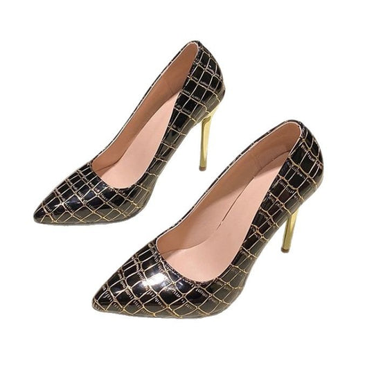 Damen Spitzen High Heels mit elegantem Krokodilleder-Design EB
