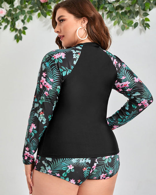 Damen Sportliches Badeoutfit mit langärmeligen Oberteil und Shorts EB