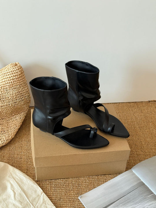 Damen Modische Zehentrenner-Sandalen mit innovativem Falten-Design EB
