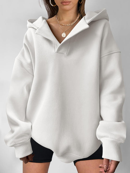 Damen Kapuzensweater mit übergroßem Schnitt und V-Ausschnitt EB